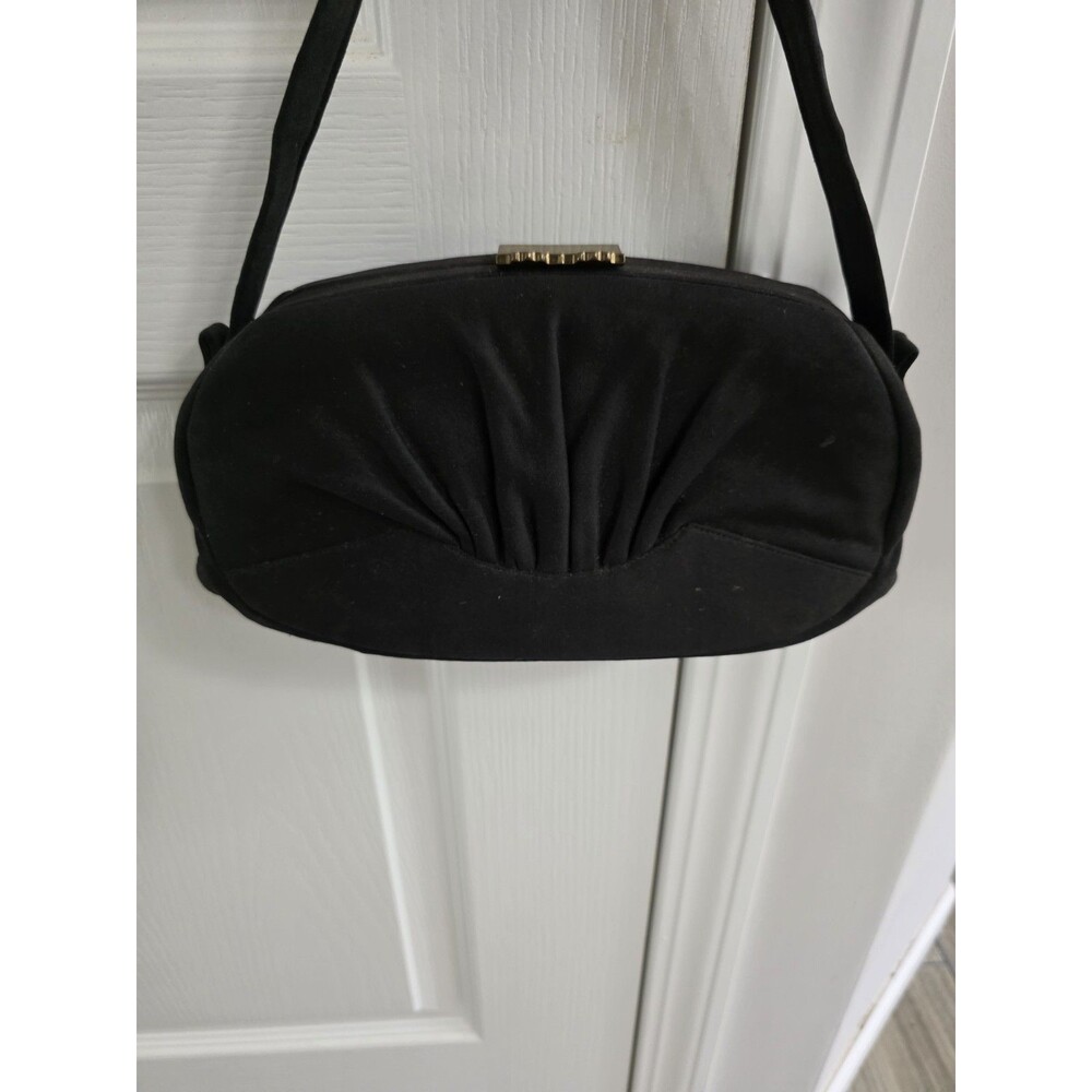 Vintage 1950s Garay black handbag gold clasp silk interior with zipper pocket